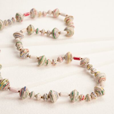 Lange Perlenkette mit großen und kleinen Papierperlen "Muzungo Long" - Helltöne