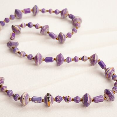 Long pearl necklace with large and small paper pearls "Muzungo Long" - Purple