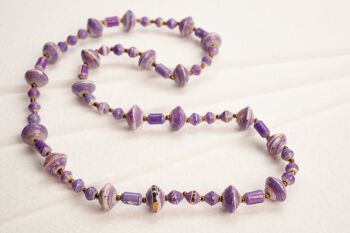 Sautoir de perles avec grosses et petites perles de papier "Muzungo Long" - Violet 1