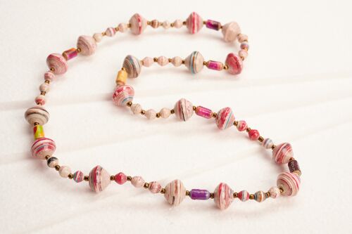 Lange Perlenkette mit großen und kleinen Papierperlen "Muzungo Long" - Pink