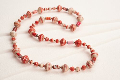 Lange Perlenkette mit großen und kleinen Papierperlen "Muzungo Long" - Rot