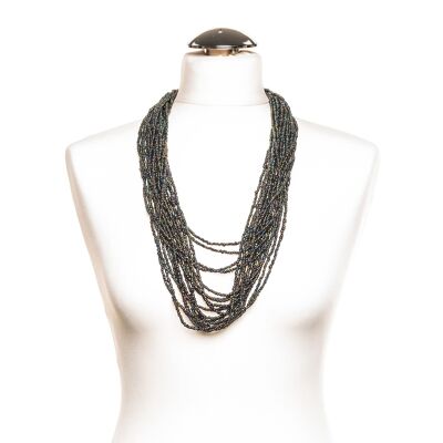 Collar de perlas glamorosas de comercio justo "Mokolo" en negro/blanco - Negro