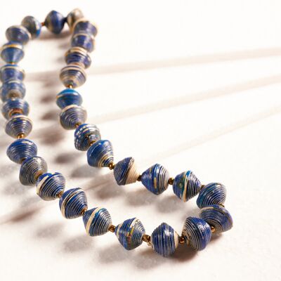 Short necklace with paper beads "Mara" - blue