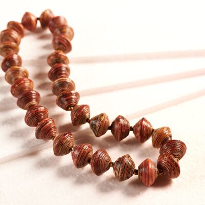 Short necklace with paper beads "Mara" - Brown