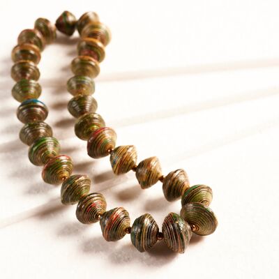 Short necklace with paper beads "Mara" - dark colored