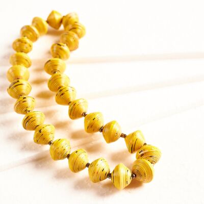 Short necklace with paper beads "Mara" - Yellow