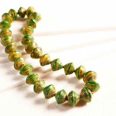 Short necklace with paper beads "Mara" - Green
