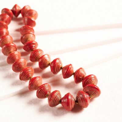 Short necklace with paper beads "Mara" - Red