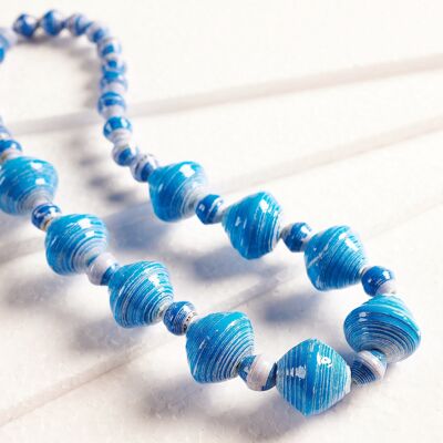Halskette mit großen und kleinen Papierperlen "Massai" - Blau
