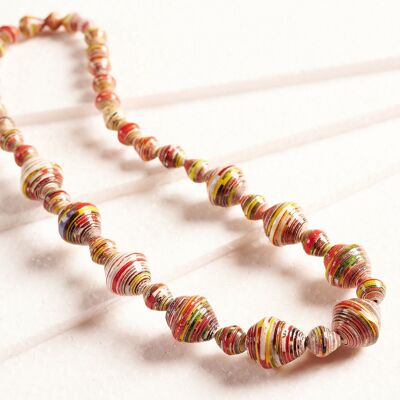 Handmade necklace with large and small paper beads "Maasai" - Multicolored