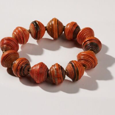 Bracelet grosses perles en papier "Mara" - Orange