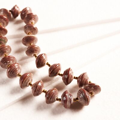 Short necklace with large paper beads "Lupita" - Brown