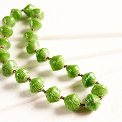 Short necklace with large paper beads "Lupita" - Green