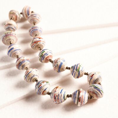 Short necklace with large paper beads "Lupita" - light tones
