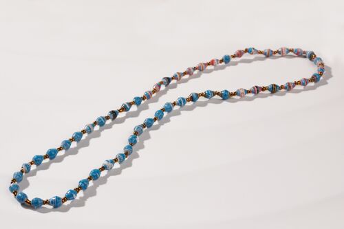 Kurze, feine Halskette mit Papierperlen "La Petite Malaika" - Blau