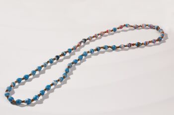 Collier court et délicat avec des perles en papier "La Petite Malaika" - Bleu 1