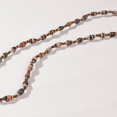 Sustainable short, fine necklace with paper beads "La Petite Malaika" - dark multicolored