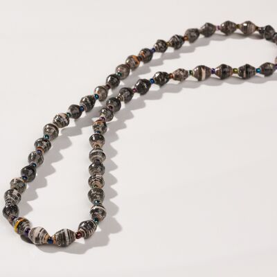 Sustainable Short fine necklace with paper beads "La Petite Malaika" - dark tones