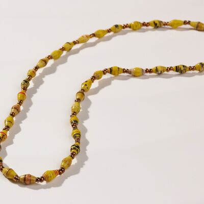 Short, delicate necklace with paper beads "La Petite Malaika" - Yellow