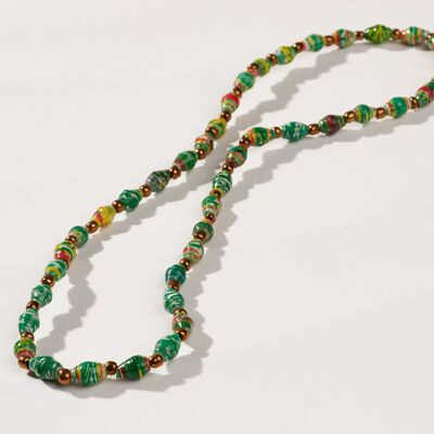 Sustainable Short Fine Necklace with Paper Beads "La Petite Malaika" - Green