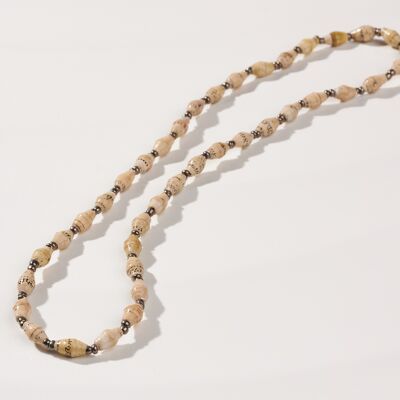 Short, fine necklace with paper beads "La Petite Malaika" - light tones