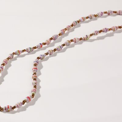 Short, fine necklace with paper beads "La Petite Malaika" - light multicolored