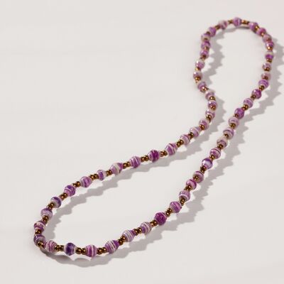 Short, delicate necklace with paper beads "La Petite Malaika" - purple