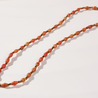 Collier court et délicat avec des perles en papier "La Petite Malaika" - Orange