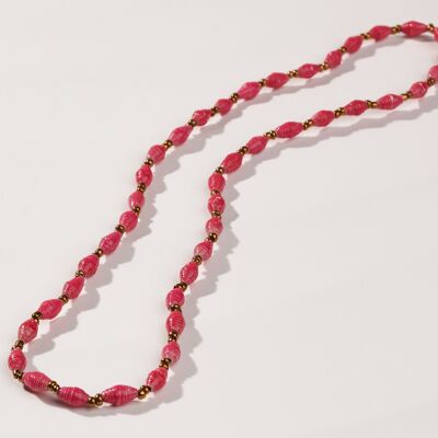 Short, delicate necklace with paper beads "La Petite Malaika" - Pink