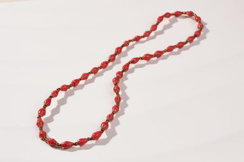 Kurze, feine Halskette mit Papierperlen "La Petite Malaika" - Rot