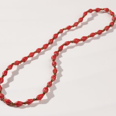 Short, delicate necklace with paper beads "La Petite Malaika" - Red