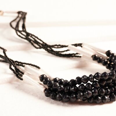 Stylish pearl necklace with paper pearls "Little Sister Act" - dark tones