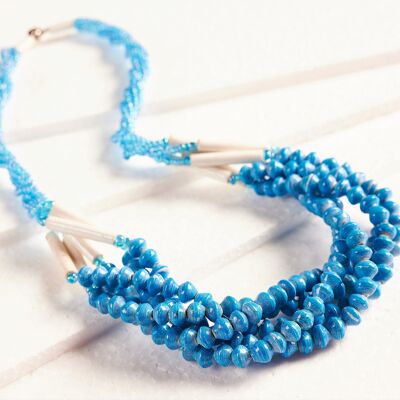 Collier de perles stylé avec perles en papier "Little Sister Act" - bleu