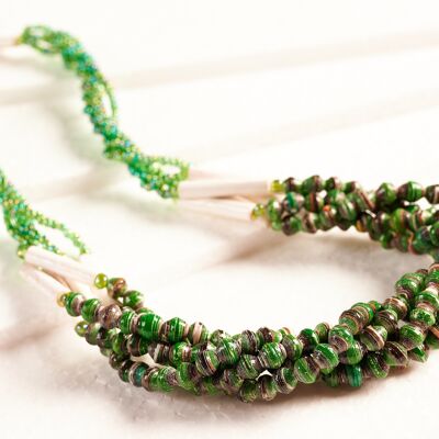 Stylish pearl necklace with paper beads "Little Sister Act" - Green