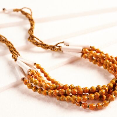 Stylish pearl necklace with paper pearls "Little Sister Act" - orange