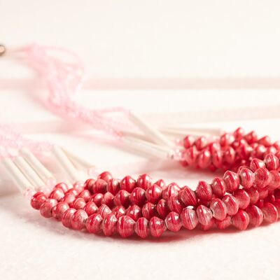 Stylish pearl necklace with paper beads "Little Sister Act" - pink