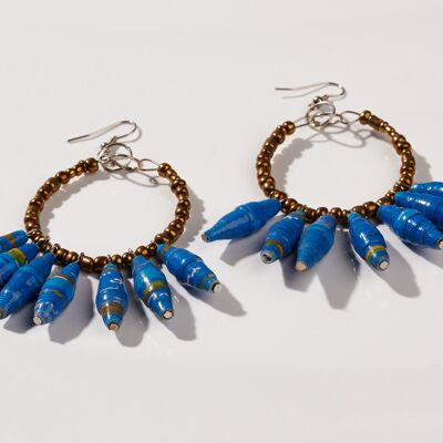 Hoop Earrings with Paper Beads "Happy Madiba" - Blue