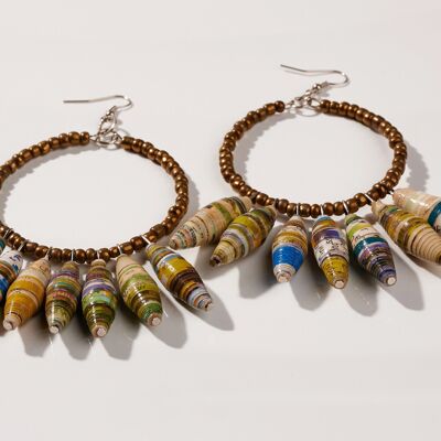Creole earrings with paper beads "Happy Madiba" - dark multicolored