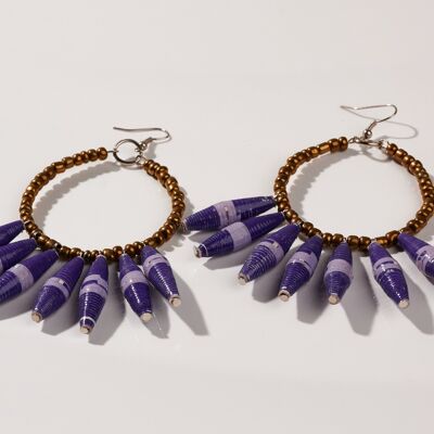 Hoop Earrings with Paper Beads "Happy Madiba" - Purple