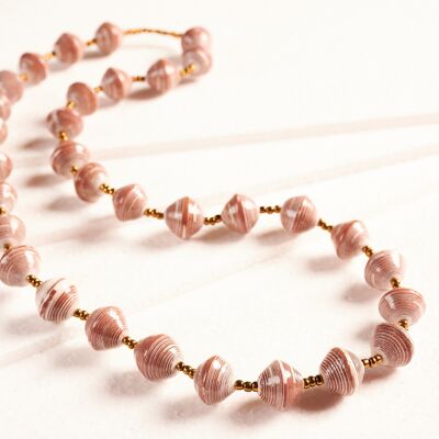 Sustainable Long Necklace with Large Paper Beads "Katogo Flower" - Brown