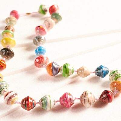 Long necklace with large paper beads "Katogo Flower" - colorful