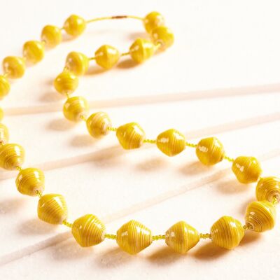 Long necklace with large paper beads "Katogo Flower" - Yellow