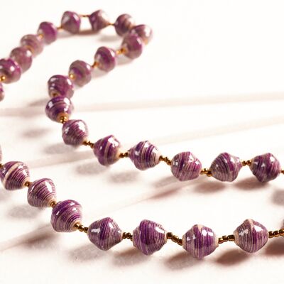Long necklace with large paper beads "Katogo Flower" - purple