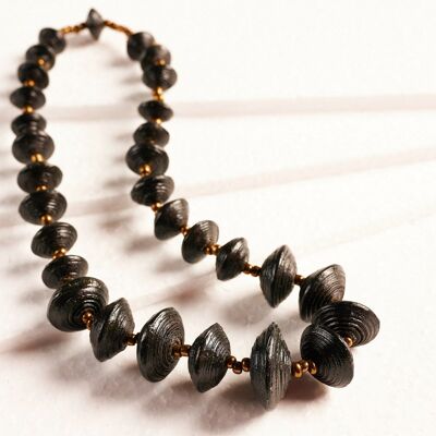 Elegant necklace with paper beads "Jarara" - dark tones