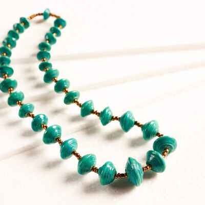 Elegant necklace with paper beads "Jarara" - petrol