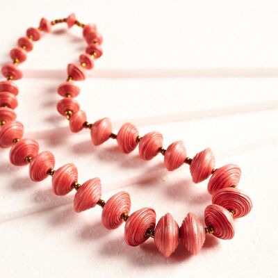 Elegant necklace with paper beads "Jarara" - pink
