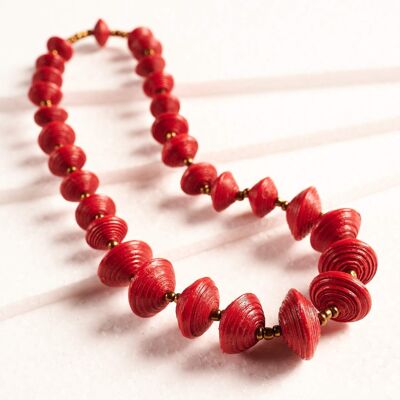 Elegant necklace with paper beads "Jarara" - Red