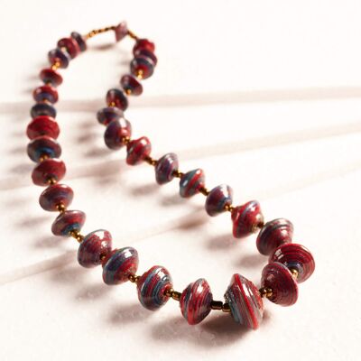 Elegant necklace with paper beads "Jarara" - blue-red