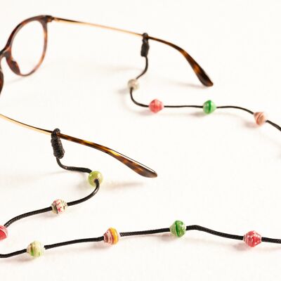 Sangle de lunettes upcyclée en perles de papier "Victoria" - Avec boucle nautique