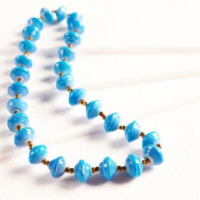 Paper Bead Necklace "Acholi Shorty" - Blue